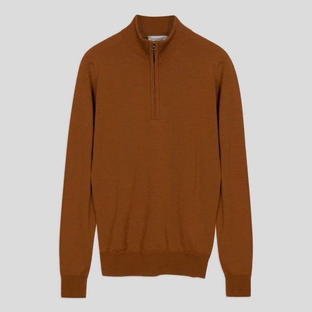 JOHN SMEDLEY Tapton Quarter Zip Merino Wool Sweater Ginger XL
